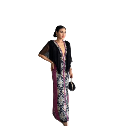 Elegance of Heritage: Tenun Dress with Modern V Neck Touch